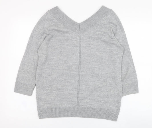 TU Womens Grey V-Neck  Acrylic Pullover Jumper Size 10