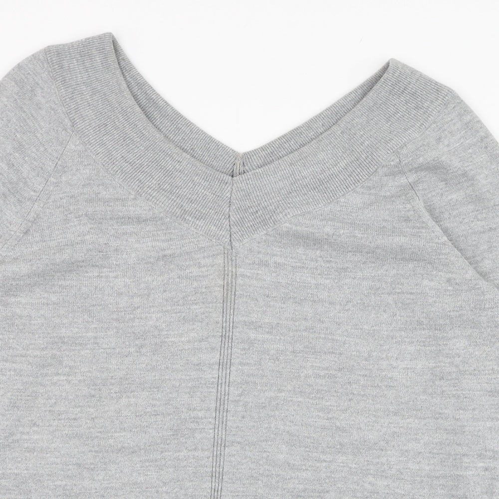 TU Womens Grey V-Neck  Acrylic Pullover Jumper Size 10