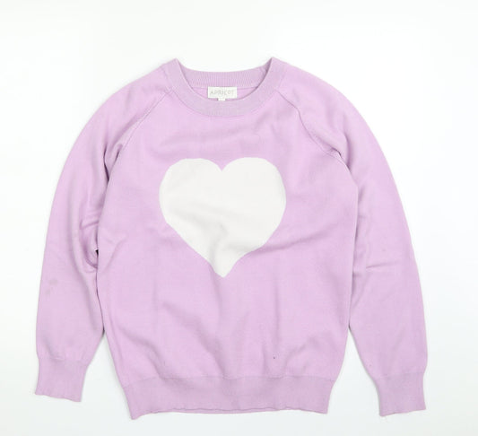 Apricot Womens Purple Crew Neck  Cotton Pullover Jumper Size S   - Love Heart