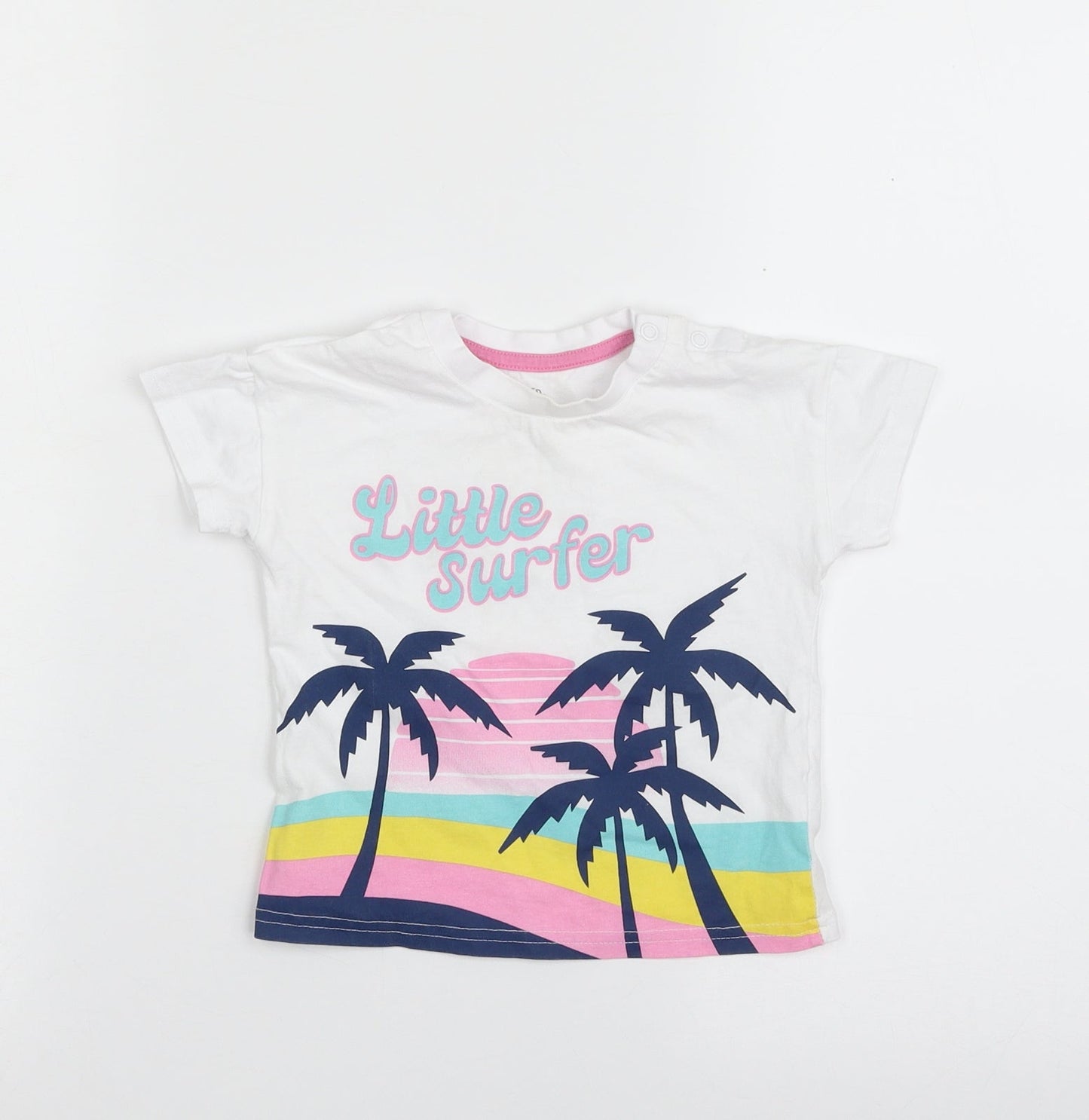 F&F Girls White  100% Cotton Basic T-Shirt Size 9-12 Months Crew Neck Pullover - Little Surfer