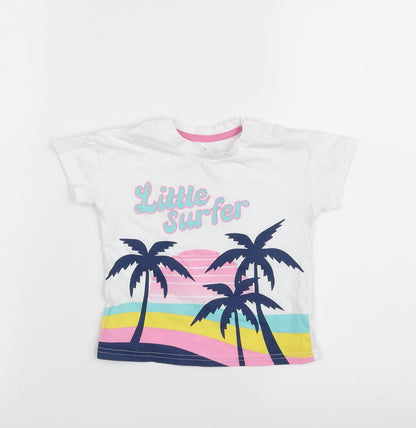 F&F Girls White  100% Cotton Basic T-Shirt Size 9-12 Months Crew Neck Pullover - Little Surfer