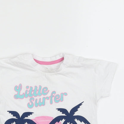 F&F Girls White  100% Cotton Basic T-Shirt Size 9-12 Months Crew Neck Pullover - Little Surfer
