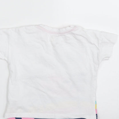 F&F Girls White  100% Cotton Basic T-Shirt Size 9-12 Months Crew Neck Pullover - Little Surfer