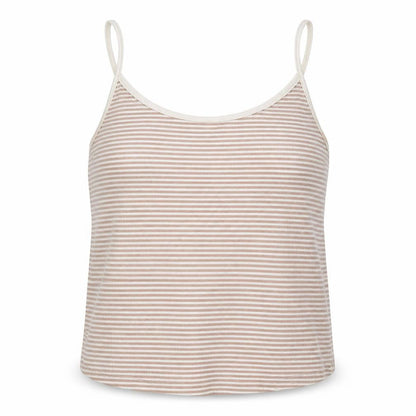 Front view of New Look women’s beige striped cotton camisole tank, size UK 18, round neck - cropped