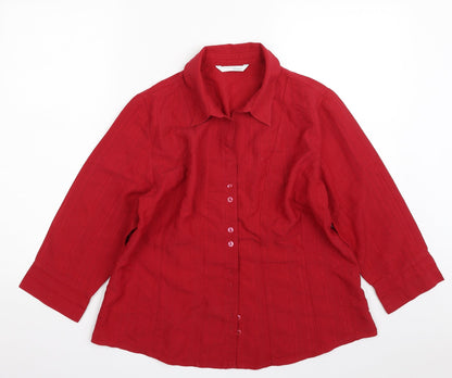 AMARANTO Womens Red Striped Viscose Basic Button-Up Size 16 Collared