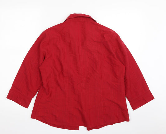 AMARANTO Womens Red Striped Viscose Basic Button-Up Size 16 Collared