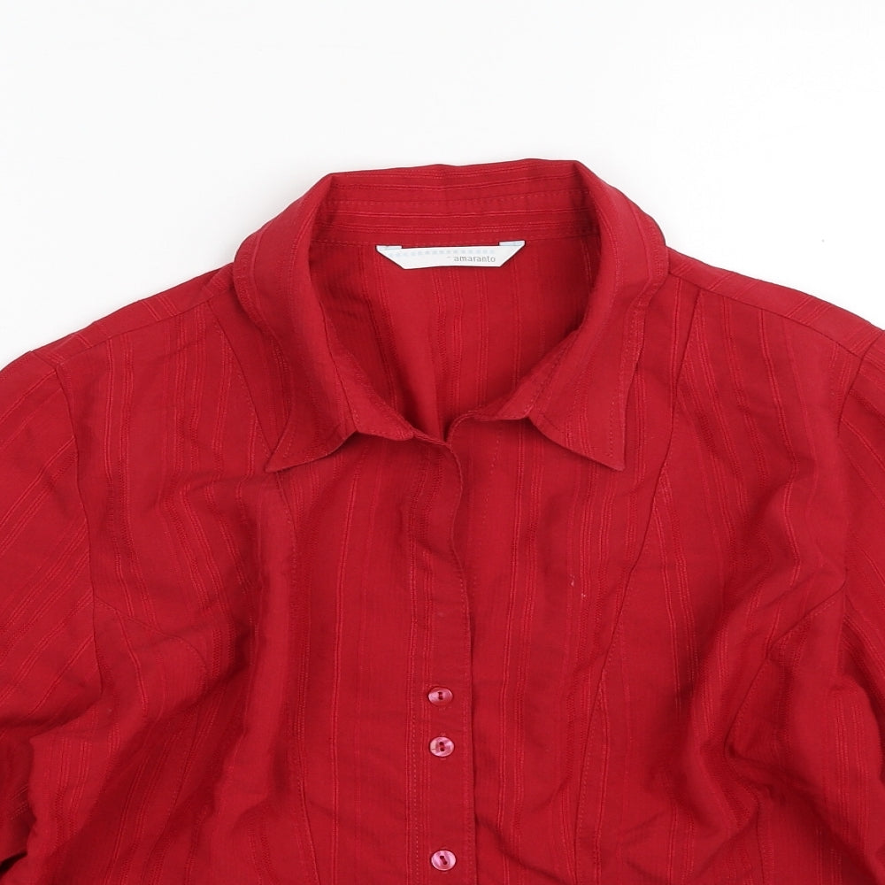 AMARANTO Womens Red Striped Viscose Basic Button-Up Size 16 Collared