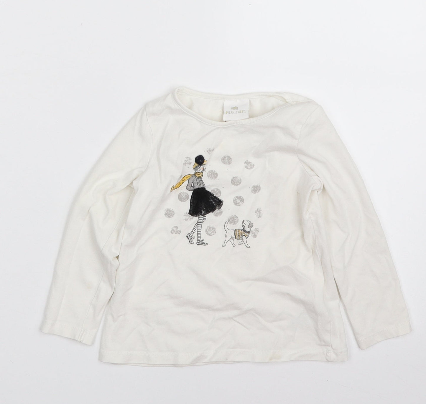Dylan & Abby Girls White  Cotton Basic T-Shirt Size 2 Years Crew Neck Pullover - Dog