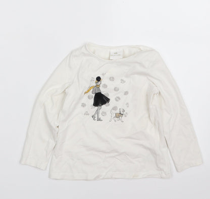 Dylan & Abby Girls White  Cotton Basic T-Shirt Size 2 Years Crew Neck Pullover - Dog