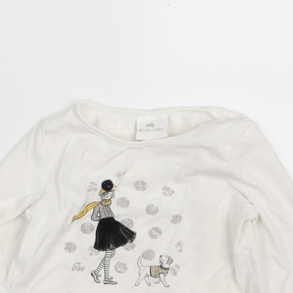 Dylan & Abby Girls White  Cotton Basic T-Shirt Size 2 Years Crew Neck Pullover - Dog