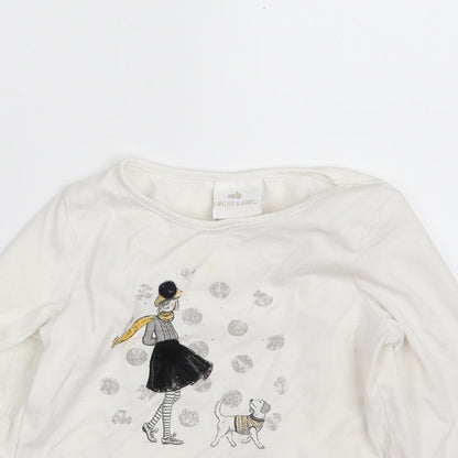 Dylan & Abby Girls White  Cotton Basic T-Shirt Size 2 Years Crew Neck Pullover - Dog