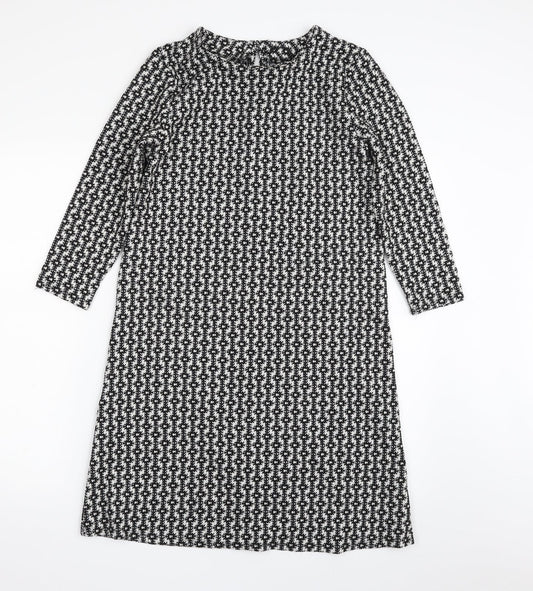 Rainbow Womens Black Geometric Polyester A-Line  Size XS  Boat Neck Pullover