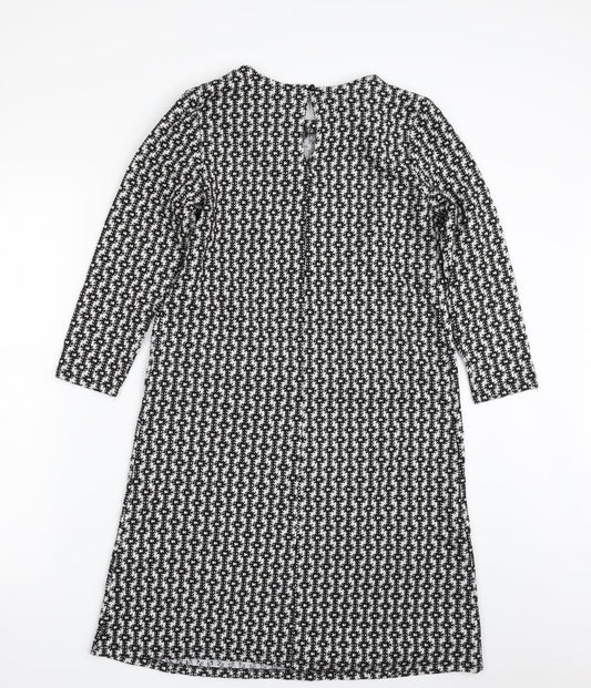 Rainbow Womens Black Geometric Polyester A-Line  Size XS  Boat Neck Pullover