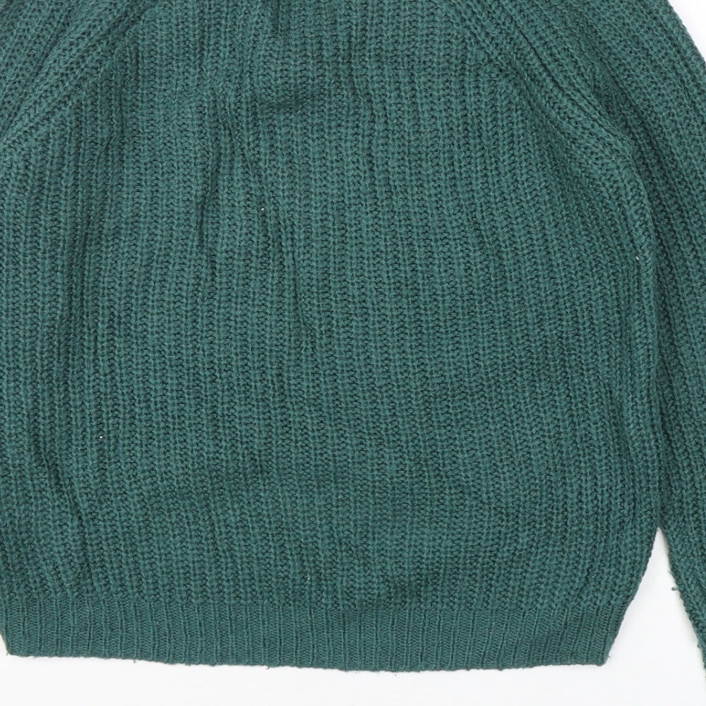 First And I Womens Green V-Neck  Acrylic Pullover Jumper Size XS