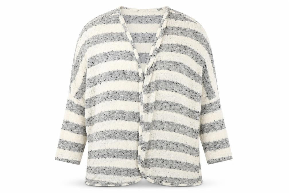 Front view of Atmosphere women’s multicoloured v-neck striped polyester cardigan jumper, size L