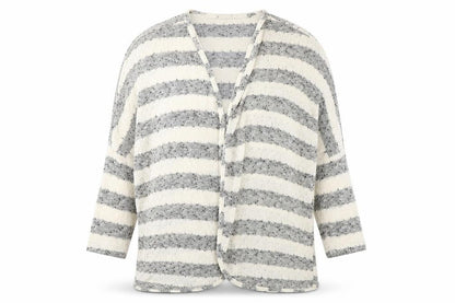 Front view of Atmosphere women’s multicoloured v-neck striped polyester cardigan jumper, size L