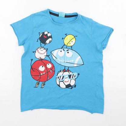 Little Kids Boys Blue  100% Cotton Basic T-Shirt Size 6-7 Years Round Neck Pullover