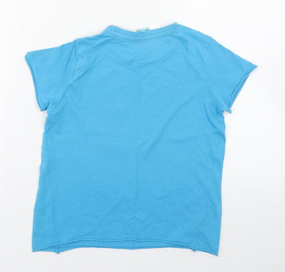 Little Kids Boys Blue  100% Cotton Basic T-Shirt Size 6-7 Years Round Neck Pullover