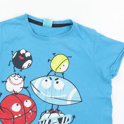 Little Kids Boys Blue  100% Cotton Basic T-Shirt Size 6-7 Years Round Neck Pullover