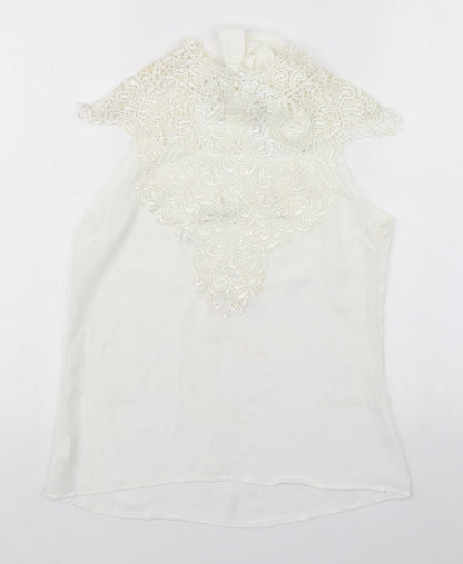 Womens UK Size S Preworn Ivory Tunic Blouse