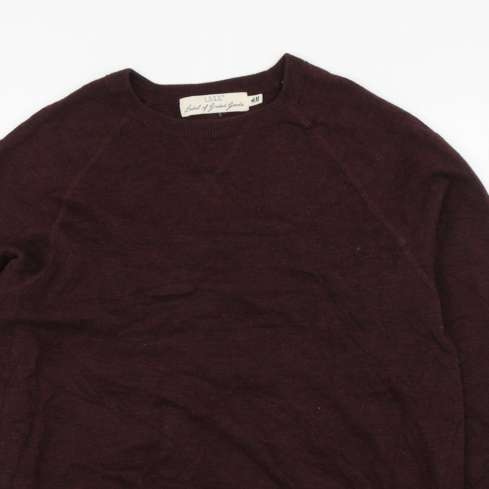 H&M Mens Purple Round Neck  Cotton Pullover Jumper Size M
