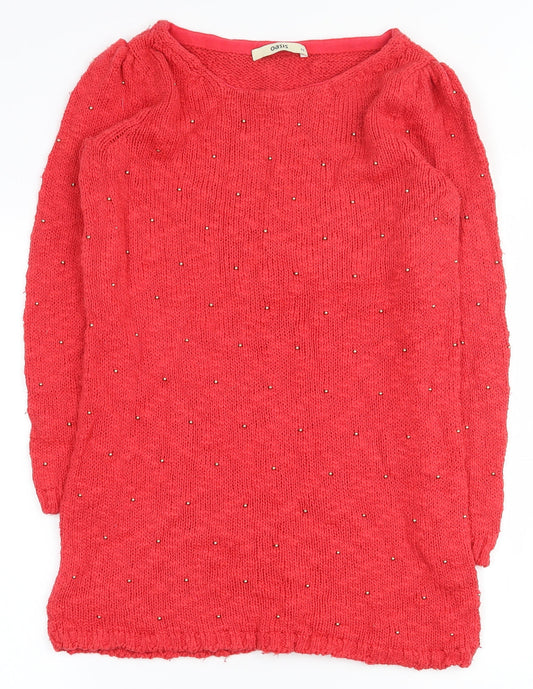 Oasis Womens Red Round Neck  100% Cotton Pullover Jumper Size XS