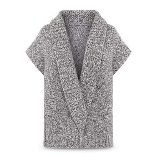 Front view of Maine New England women’s grey collared acrylic cardigan jumper, size UK 12