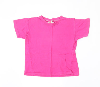 Adams Girls Pink  Cotton Basic T-Shirt Size 5-6 Years Round Neck