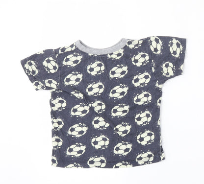 Kids Boys Blue Geometric Cotton Basic T-Shirt Size 6-7 Years Round Neck  - FOOTBALL