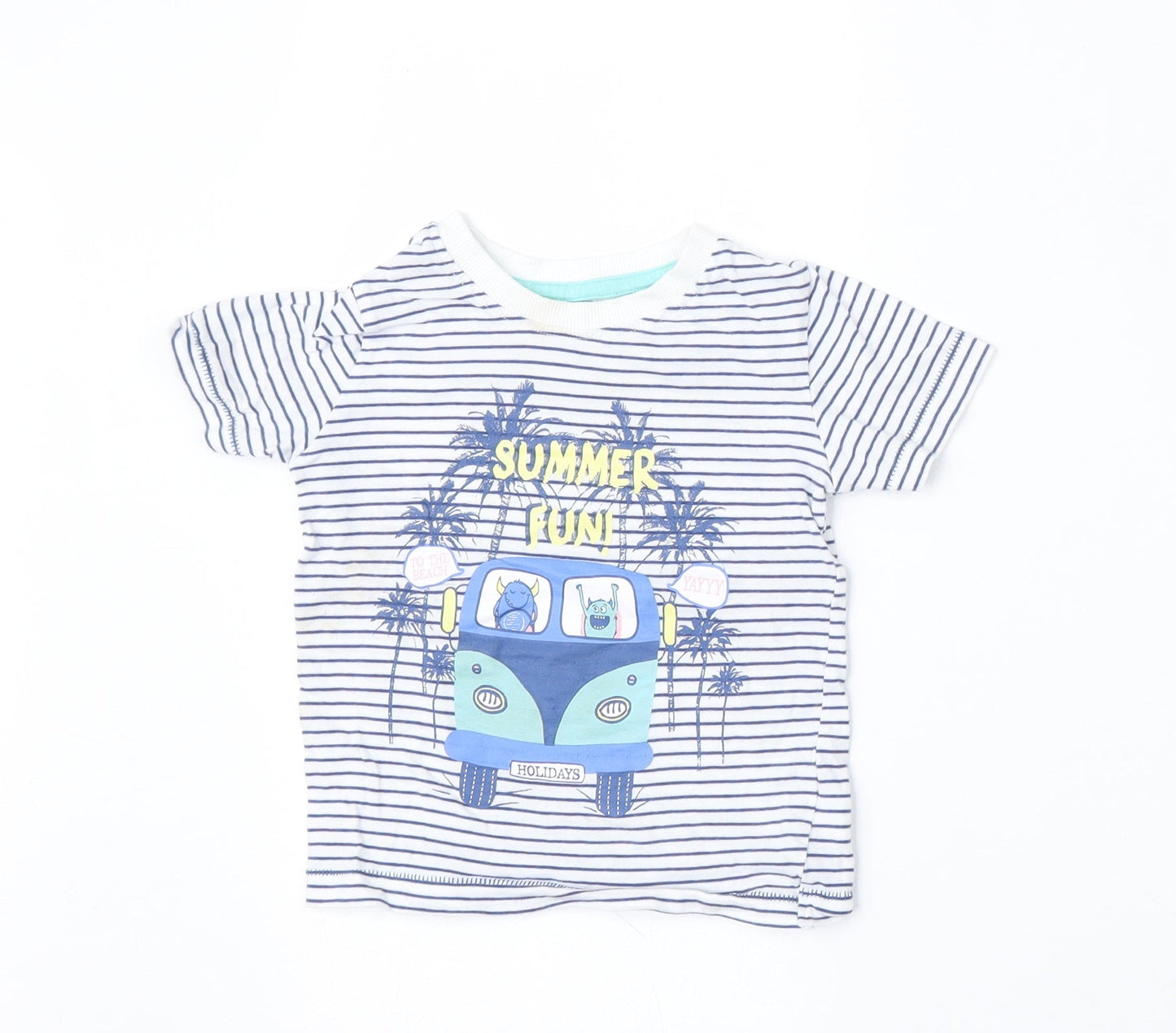 Dunnes Stores Boys Multicoloured Striped Cotton Basic T-Shirt Size 12-18 Months Round Neck