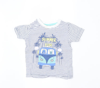 Dunnes Stores Boys Multicoloured Striped Cotton Basic T-Shirt Size 12-18 Months Round Neck