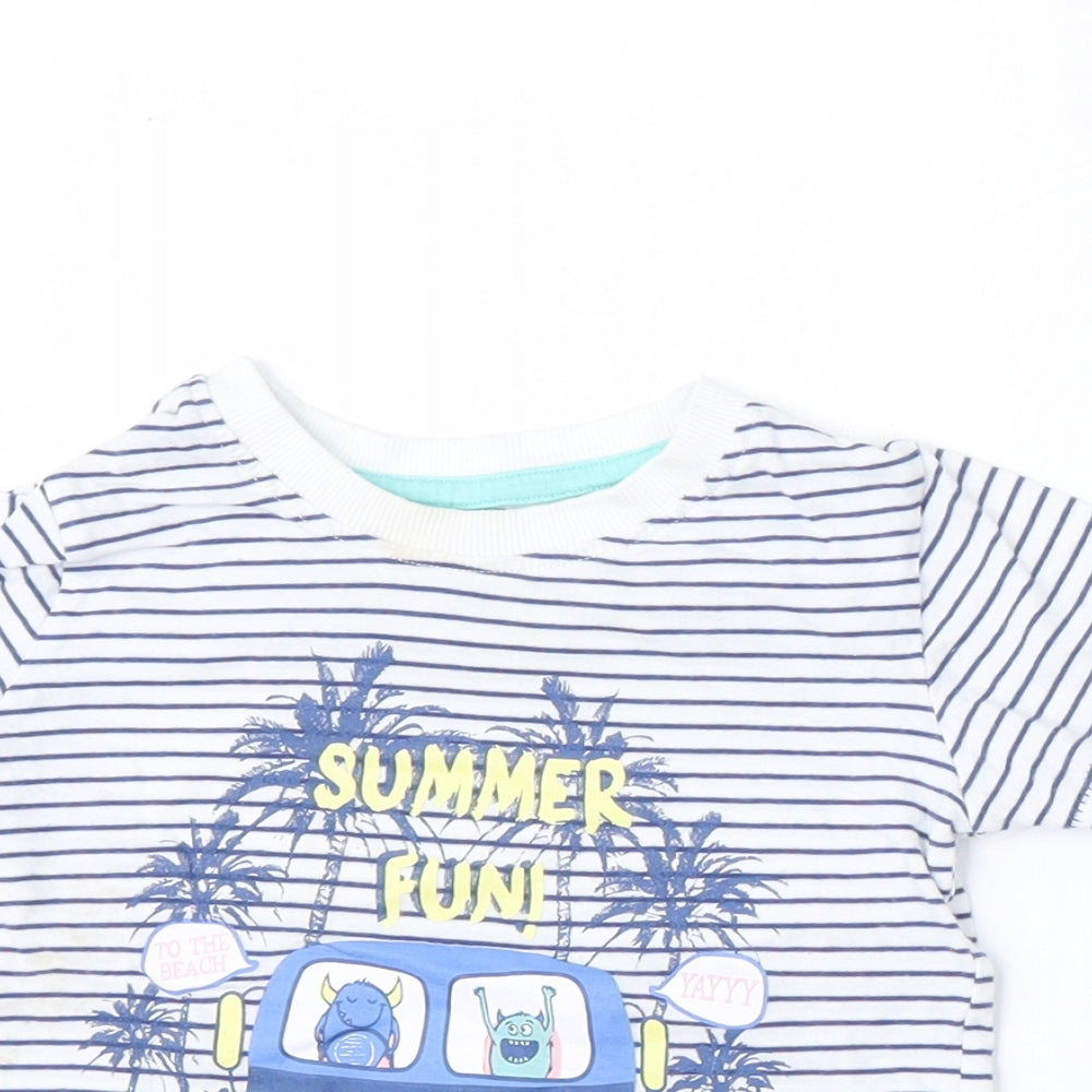Dunnes Stores Boys Multicoloured Striped Cotton Basic T-Shirt Size 12-18 Months Round Neck