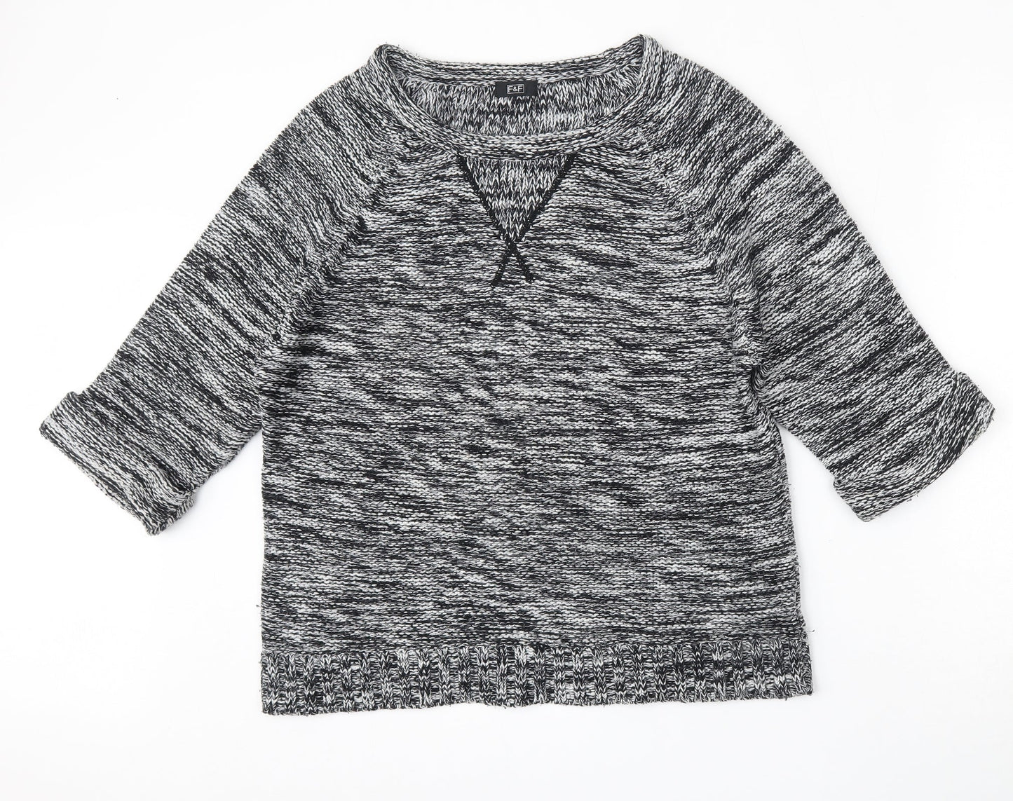 F&F Womens Black Round Neck  Acrylic Pullover Jumper Size 14