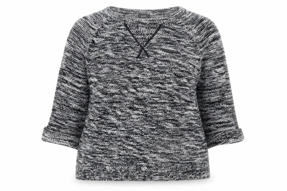 Front view of F&F women’s black round neck acrylic jumper, size UK 14