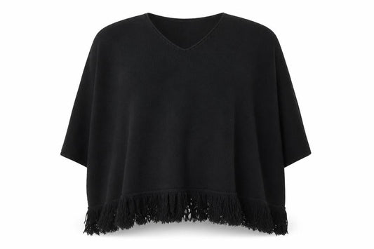 Front view of Accessorize women’s black v-neck acrylic jumper, size L, - shawl