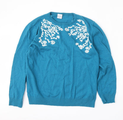 Stock Shop Womens Blue Round Neck  Polyester Pullover Jumper Size M