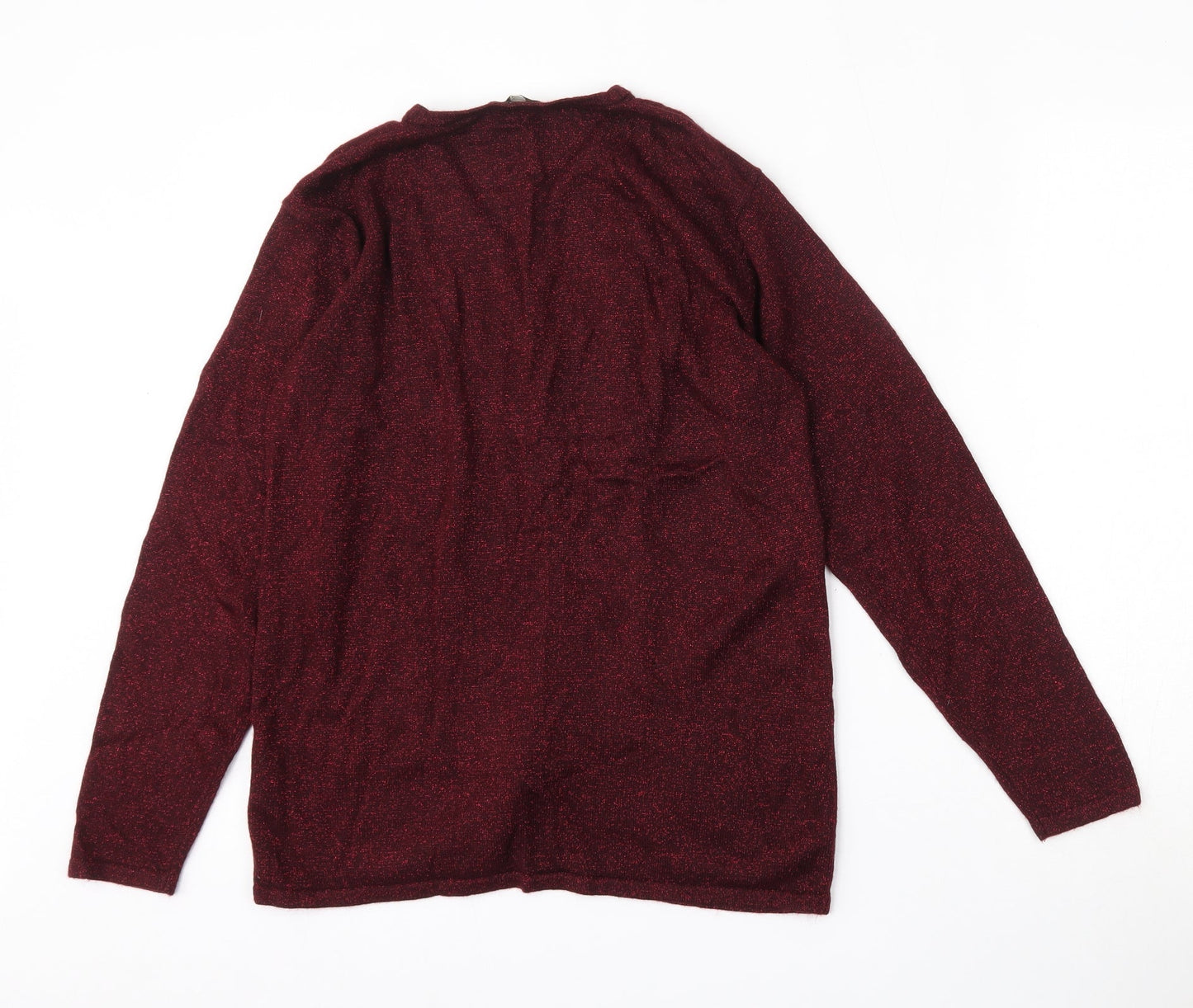 Portraits Womens Red V-Neck Floral Acrylic Cardigan Jumper Size S