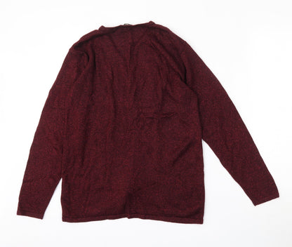 Portraits Womens Red V-Neck Floral Acrylic Cardigan Jumper Size S