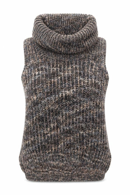 Front view of Katsumi women’s grey roll neck acrylic vest jumper, size M