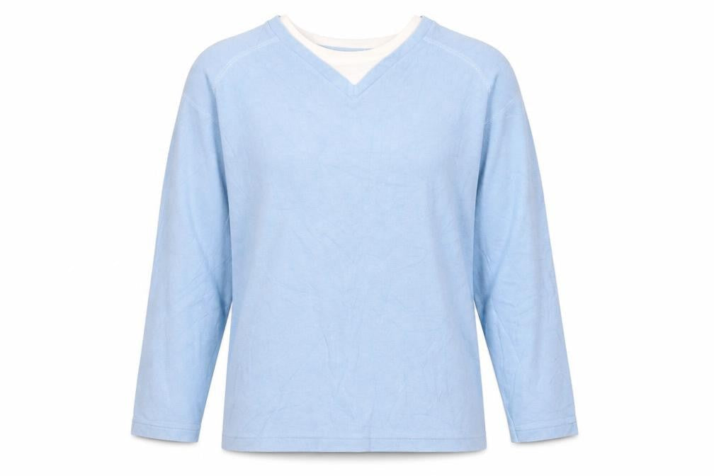 Front view of Dunnes women’s blue cotton pullover sweatshirt, size M, pullover