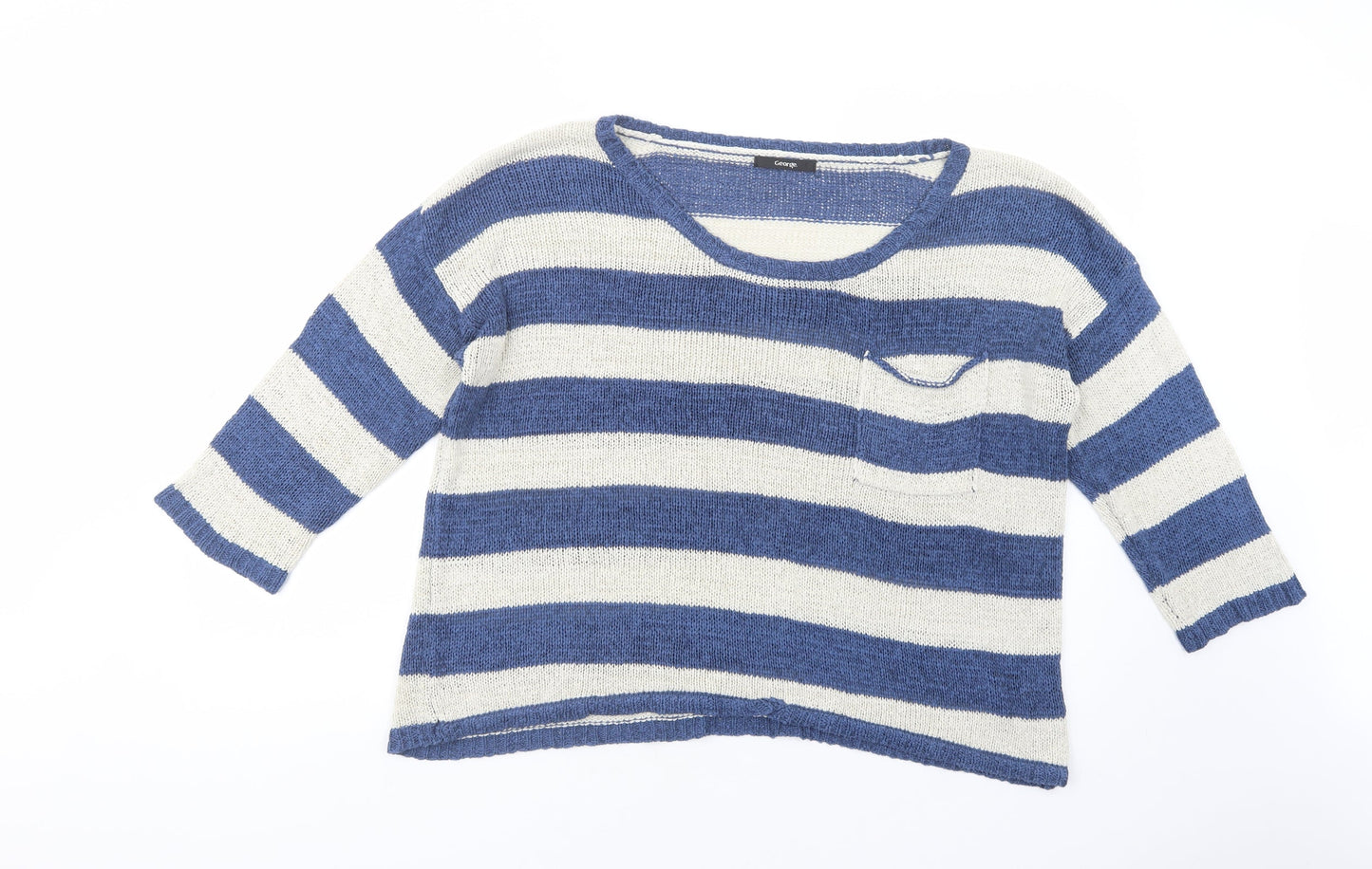 George Womens Blue Boat Neck Striped Acrylic Pullover Jumper Size 16