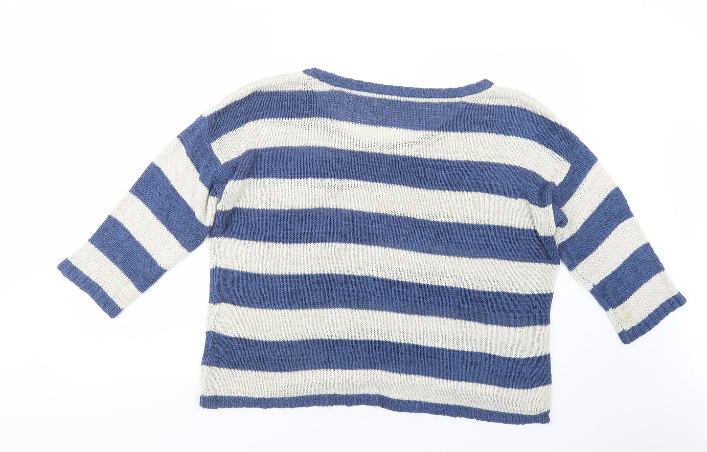 George Womens Blue Boat Neck Striped Acrylic Pullover Jumper Size 16