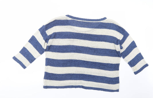 George Womens Blue Boat Neck Striped Acrylic Pullover Jumper Size 16