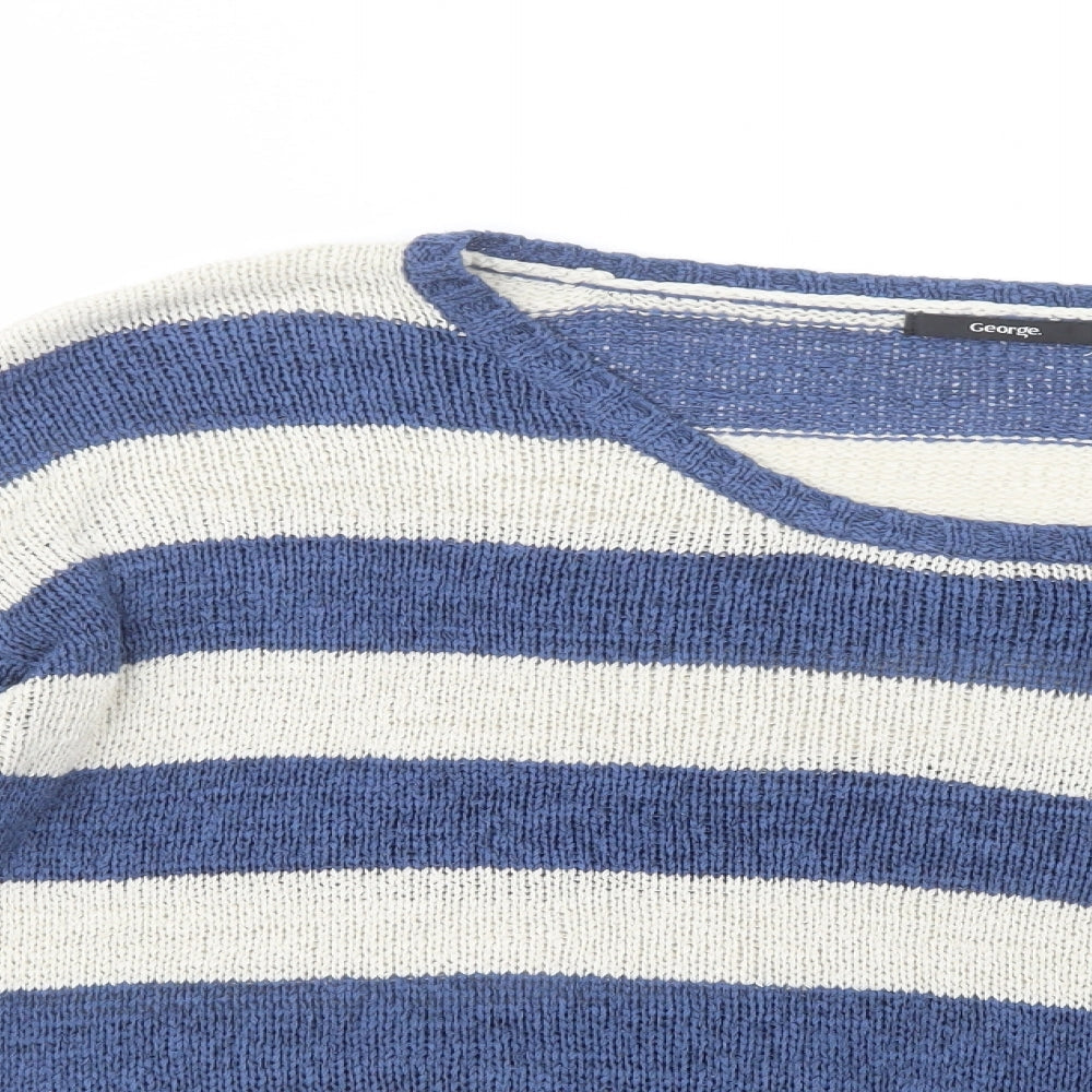 George Womens Blue Boat Neck Striped Acrylic Pullover Jumper Size 16