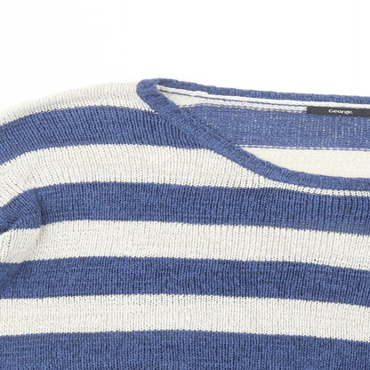 George Womens Blue Boat Neck Striped Acrylic Pullover Jumper Size 16