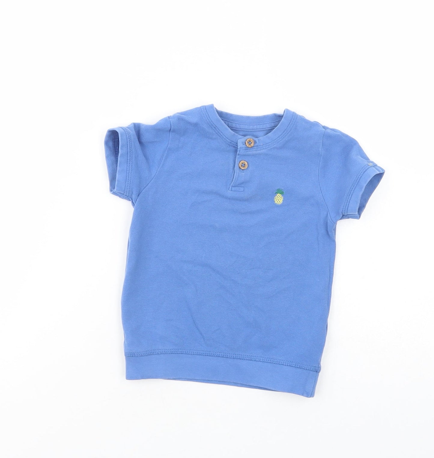 Marks and Spencer Baby Blue  Cotton Pullover T-Shirt Size 12-18 Months Henley Button