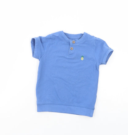 Marks and Spencer Baby Blue  Cotton Pullover T-Shirt Size 12-18 Months Henley Button