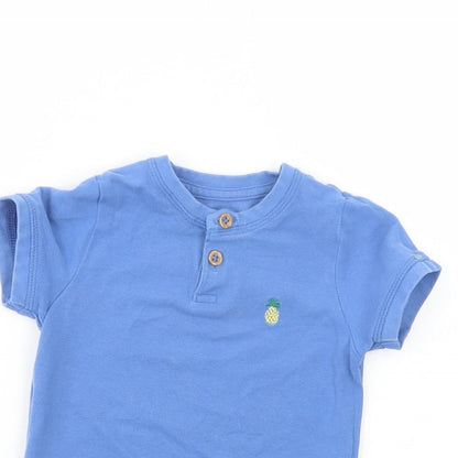 Marks and Spencer Baby Blue  Cotton Pullover T-Shirt Size 12-18 Months Henley Button