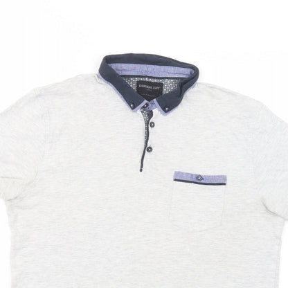 Cedarwood State Mens Grey  Cotton  Polo Size L Collared Button