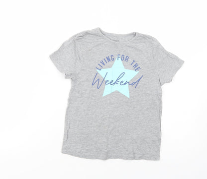 Primark Girls Grey  Cotton Pullover T-Shirt Size 5-6 Years Crew Neck Pullover - Living For The Weekend